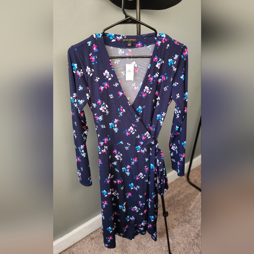 Floral Wrap Dress - Navy